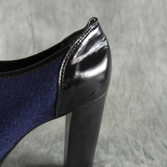 NEW $425 Tory Burch Leighton Black Patent Leather Blue Flannel Bootie Size 8 ANB - Picture 5 of 12